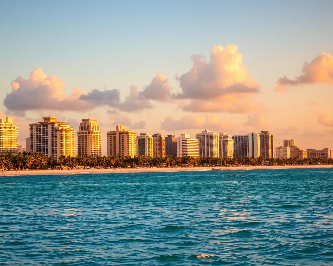 Skyline de Miami Beach au coucher du soleil