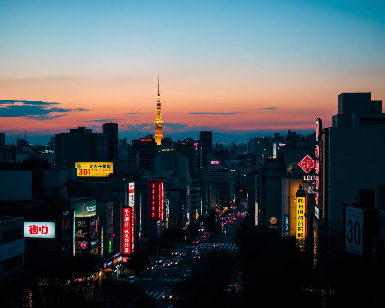 Skyline de Tokyo au crépuscule avec la Tokyo Tower